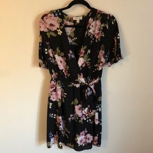 Floral Short Sleeve Wrap Dress